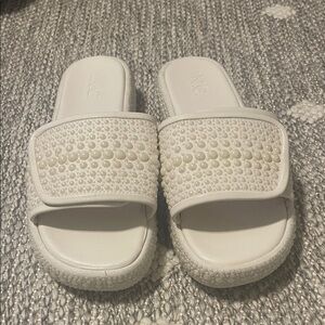 INC White Beaded Slide Sandals